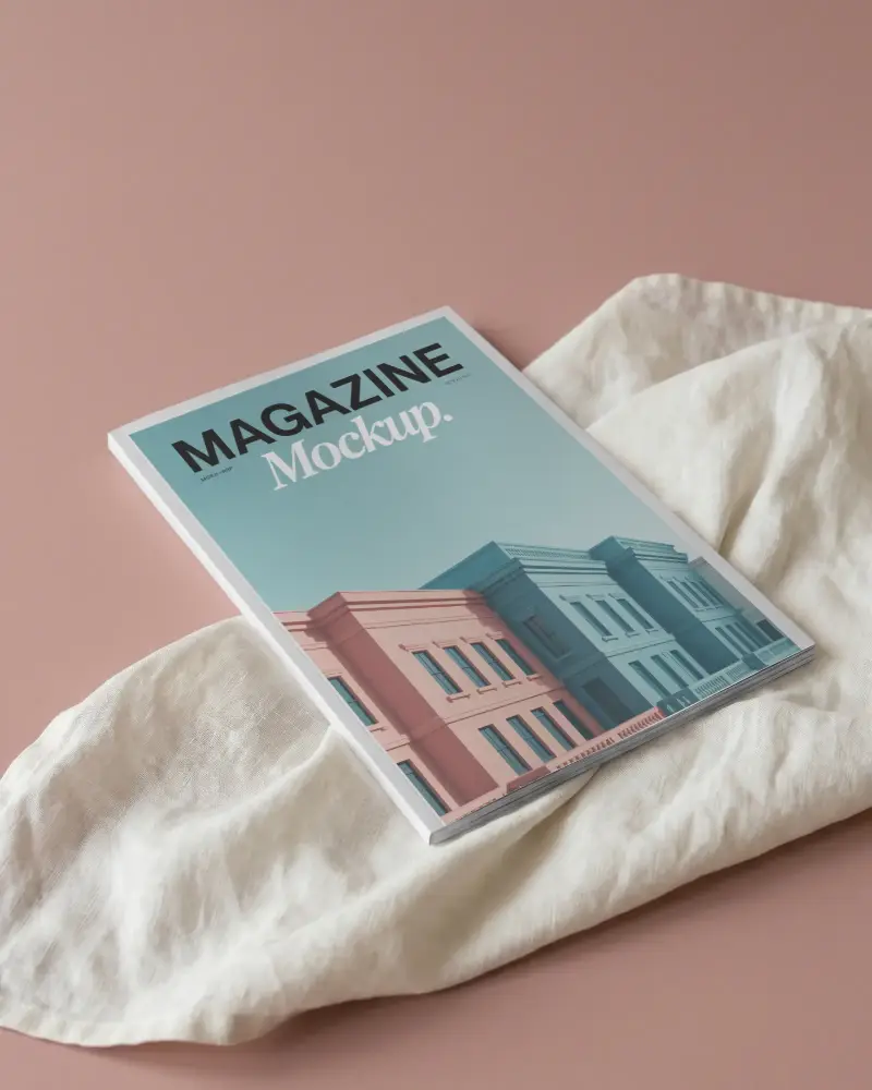 Elegant Minimalist Magazine Mockup With Neutral Background And Natural Texture Elements