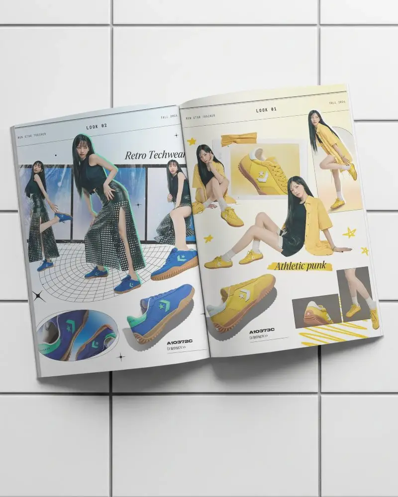 Blank Open Magazine Mockup With Tiles Background For Creative Publication Presentation