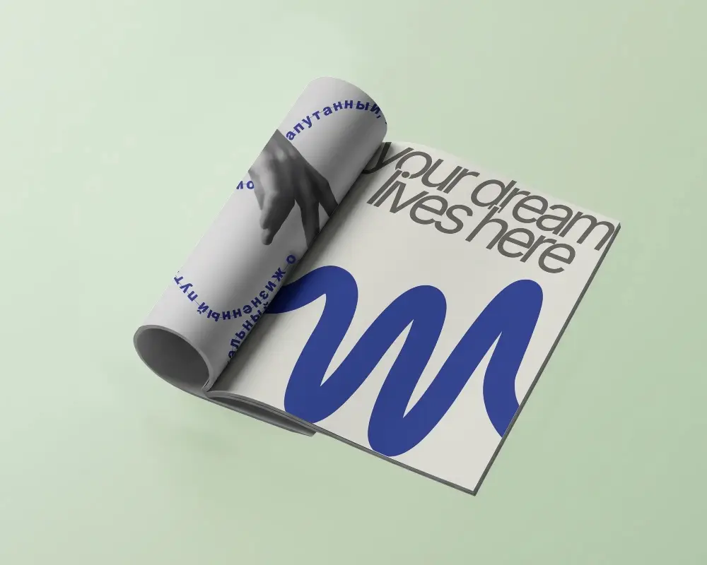 Realistic Open Magazine Mockup With Curved Pages For Branding And Marketing