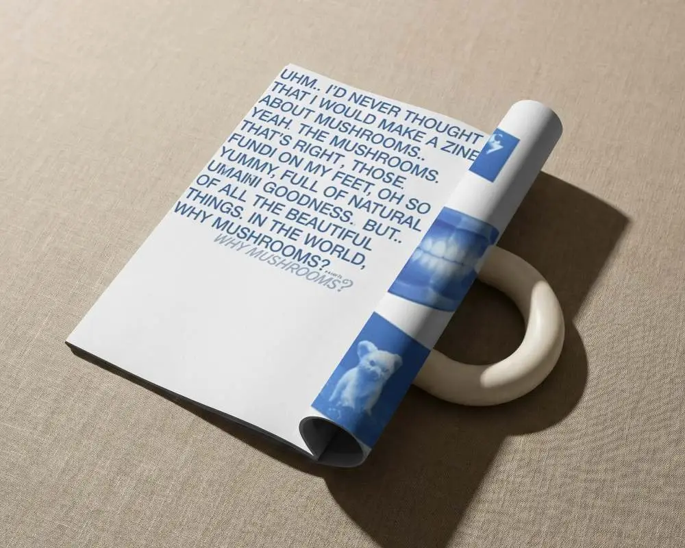 Minimalistic Magazine Mockup With Curled Page And Ceramic Decorative Object Styled