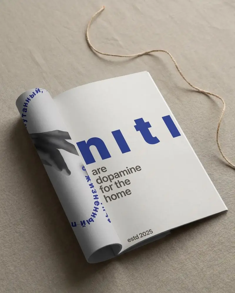 Minimalist Magazine Mockup With Curled Page On Cotton Texture Background For Design Use