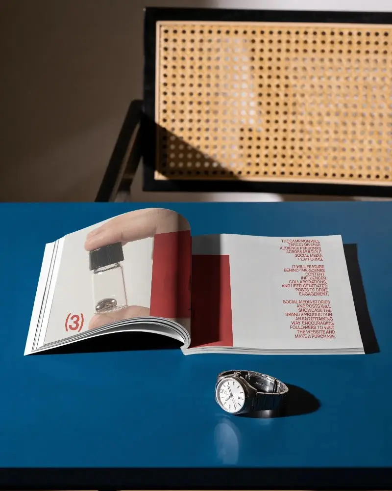 Sleek Open Magazine Mockup With Realistic Shadows On Modern Tabletop Layout For Design