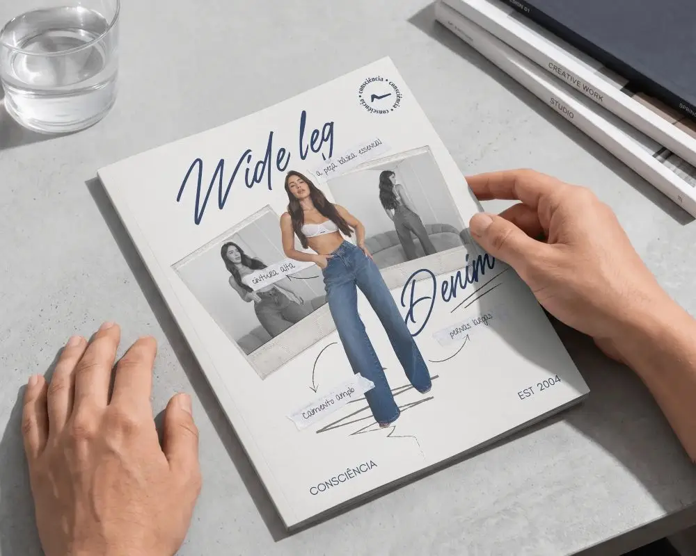 Clean Minimalist Magazine Mockup With Open Hand On Modern Concrete Surface For Designs