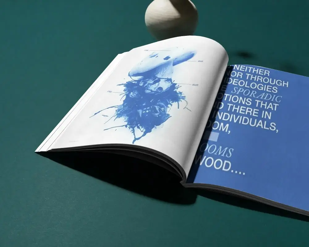Open Magazine Mockup On Minimalist Tabletop With Smooth Curved Pages Perfect For Design
