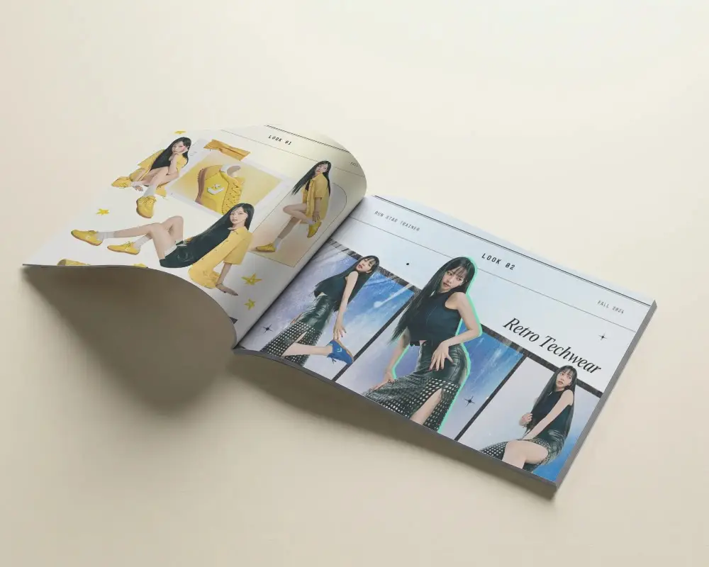 Open Magazine Mockup Showcasing Flat Spread Layout Design Ideal For Branding And Advertising