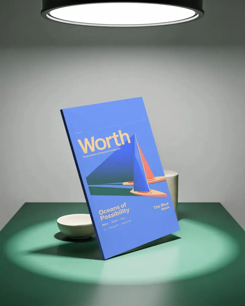 Magazine Cover Mockup Standing Upright On Table With Soft Spotlight For Design Display