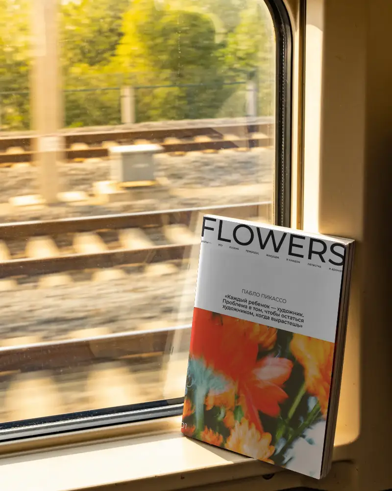 Blank Magazine Mockup Placed On Window Sill Inside Train For Advertising Layout