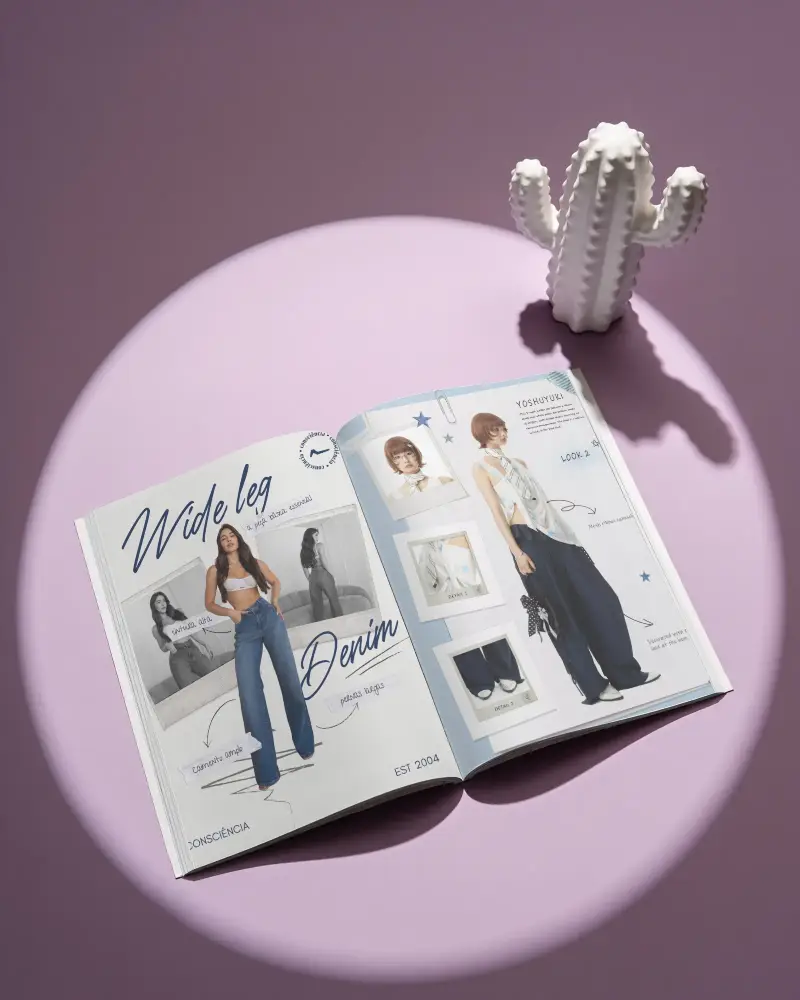 Minimalistic Open Magazine Mockup Placed On Round Surface With Soft Light Shadow
