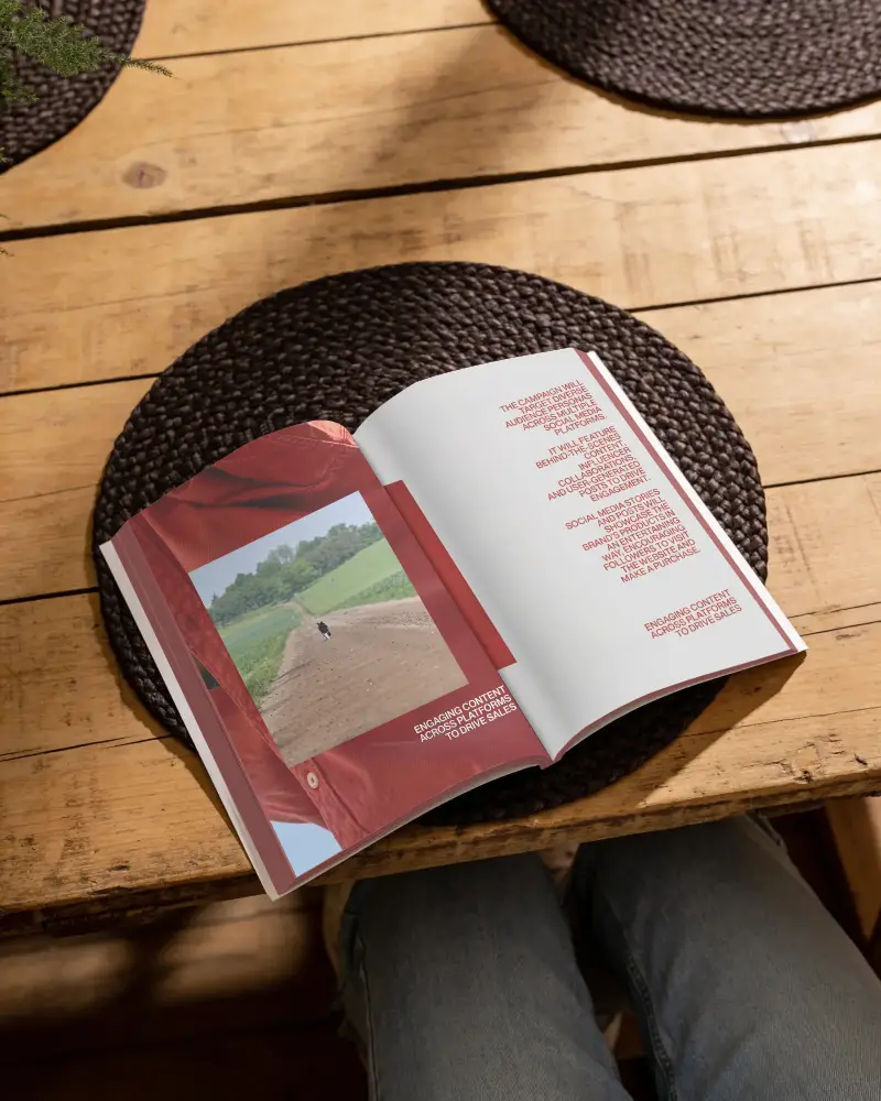 Blank Open Magazine Mockup On Rustic Wooden Table With Round Placemat Stylish Minimalist