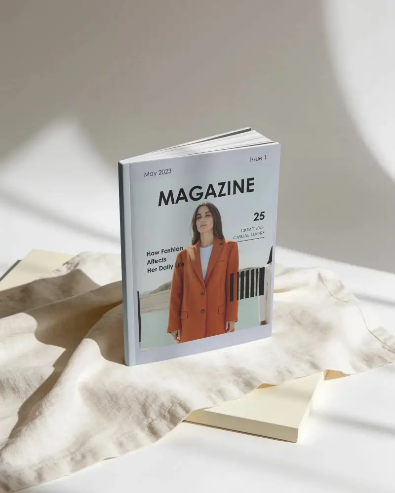 Standing Magazine Mockup With Shadow And Texture Background For Presentation