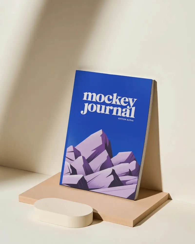 Standing Magazine Mockup On Minimalist Surface For Design Presentations And Showcase