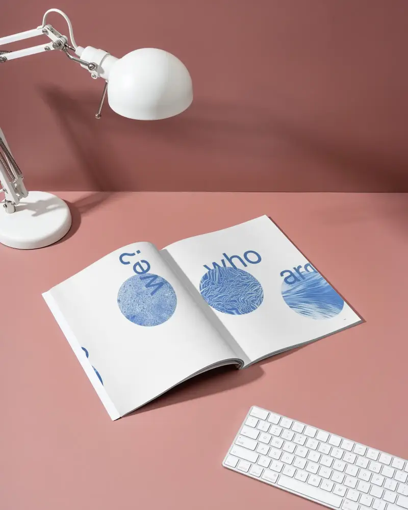 Clean Minimalist Desk With Open Magazine Mockup And Keyboard For Design Presentations