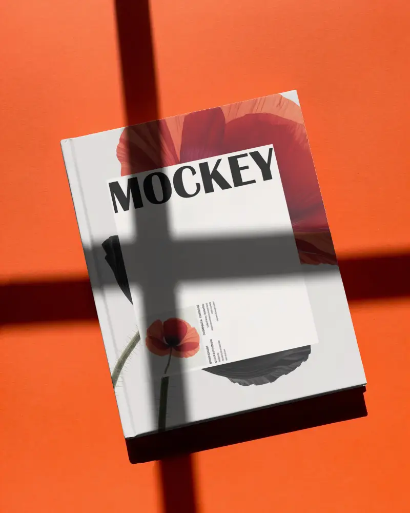 Hardcover Magazine Mockup With Shadow Cross On Bright Background For Design