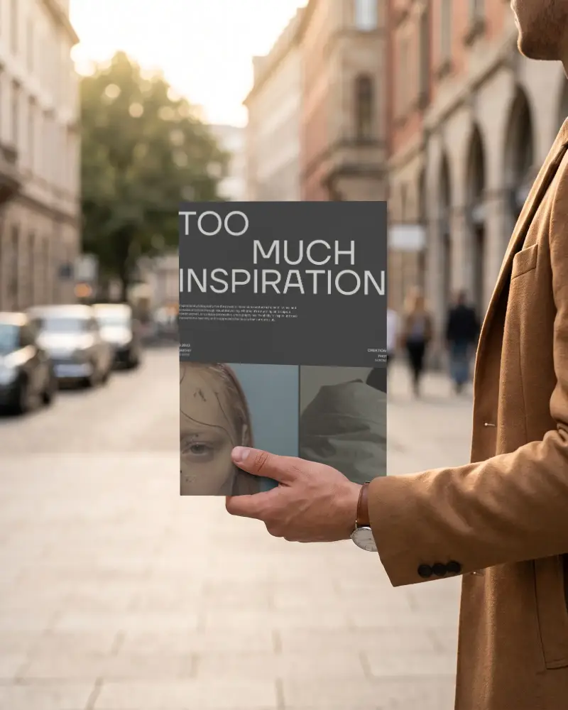 Hand Holding Minimalist Magazine Mockup On Urban Street For Clean Design Presentation