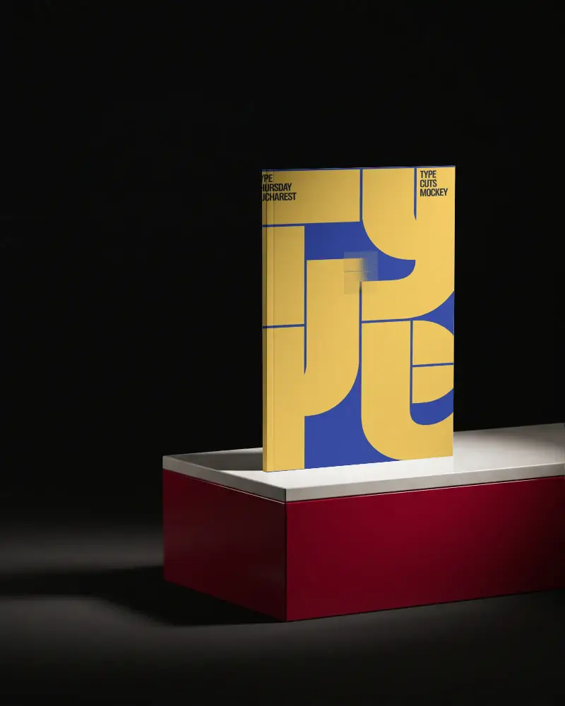 Minimalist Magazine Mockup With Standing Hardcover On Modern Platform Ideal For Design Showcase