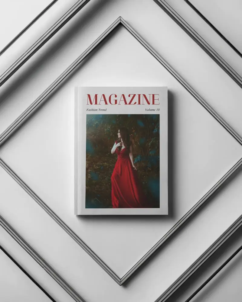 Elevated Geometric Panel Magazine Mockup With Front Facing Hardcover Center Frame On Angled Abstract Background In Clean Light Grey Tones 0282