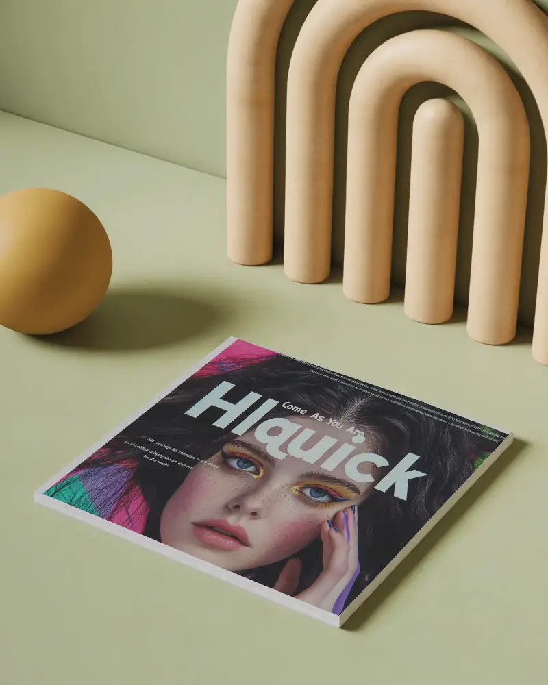 Geometric Background Square Magazine Mockup With Stylized Arches And Yellow Sphere On Soft Green Surface 0298