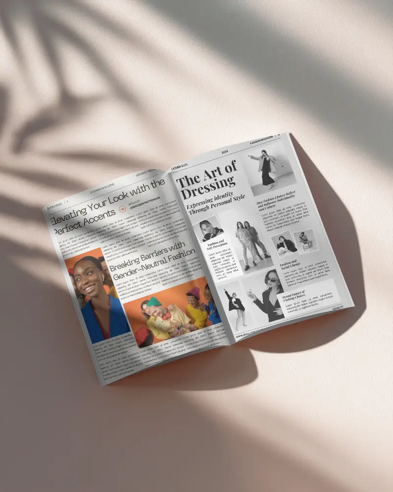 Realistic Magazine Mockup With Shadows Well Lit And Open Layout For Design Presentation