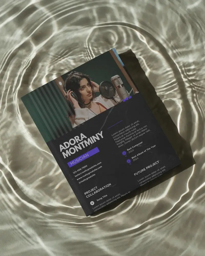 Modern Magazine Mockup Floating On Water With Natural Light And Shadow Effect