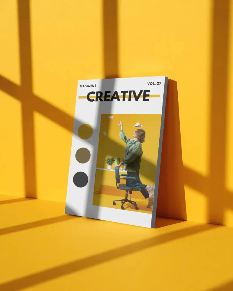 Standing Magazine Mockup With Strong Sunlight Shadow Background For Brand Presentation