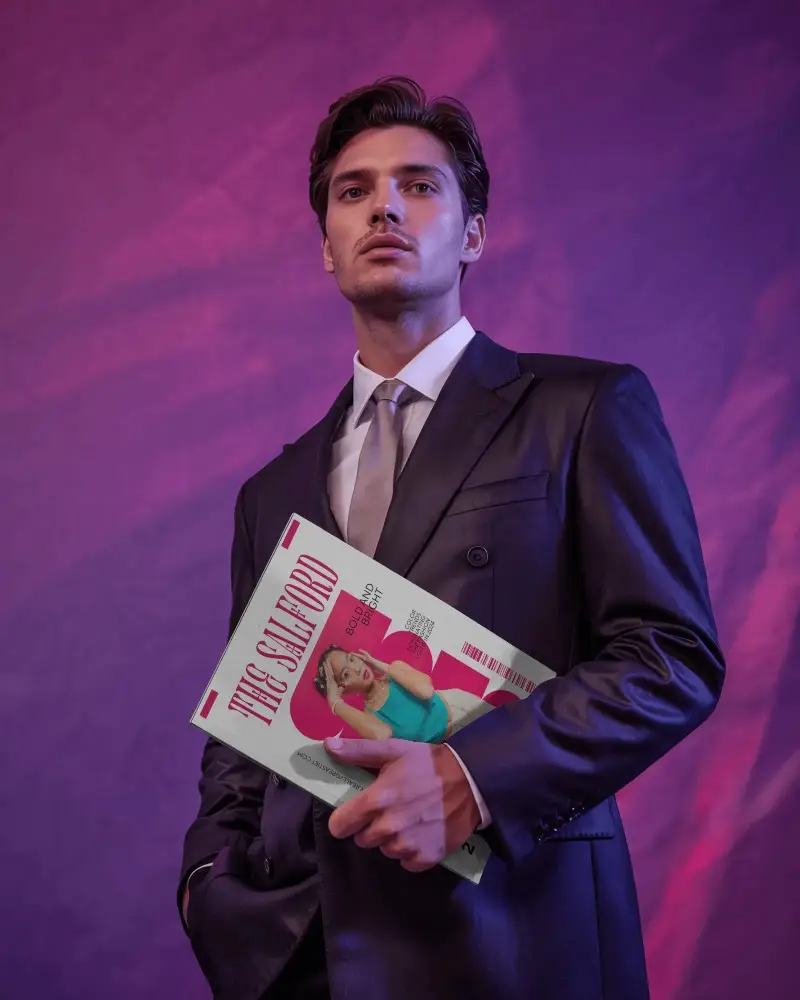 High Quality Executive Magazine Mockup Featuring Handsome Man In Tailored Suit Pose