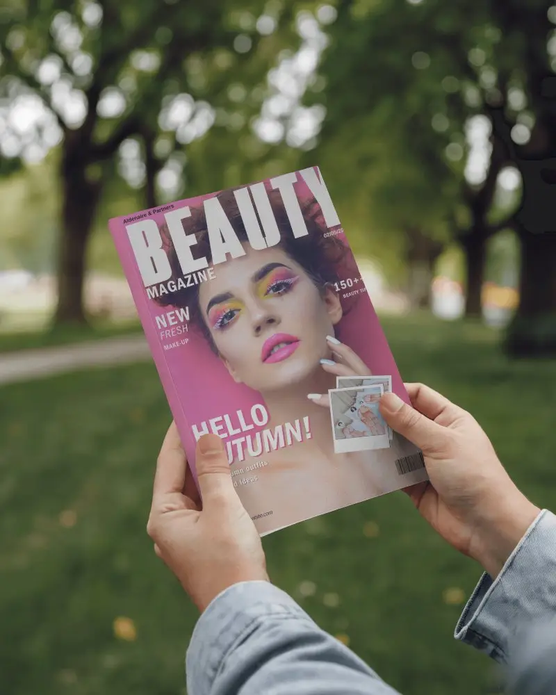 Peaceful Nature Magazine Mockup A4 Blank Design Held In Urban Park Environment