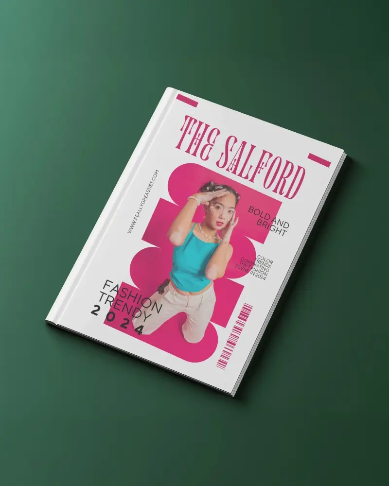Top View Magazine Mockup A4 Blank Cover On Dark Green Surface Clean Editorial Look