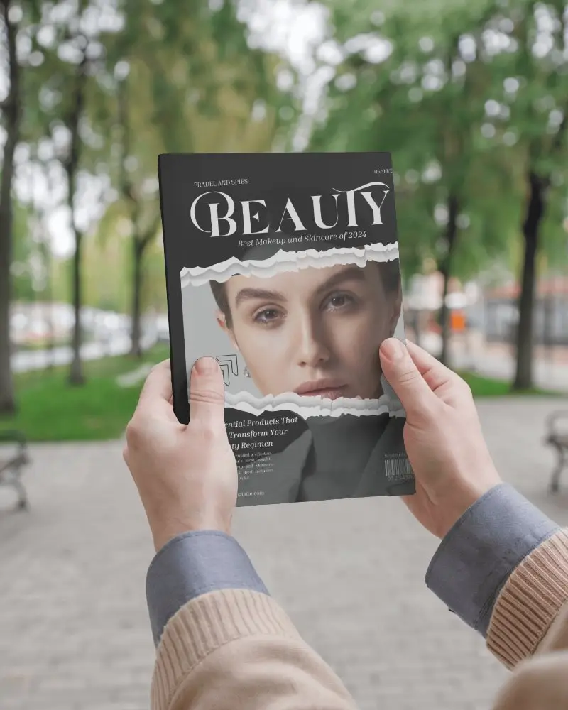 Outdoor Park Magazine Mockup Hands Holding Blank Cover In Natural Light Environment