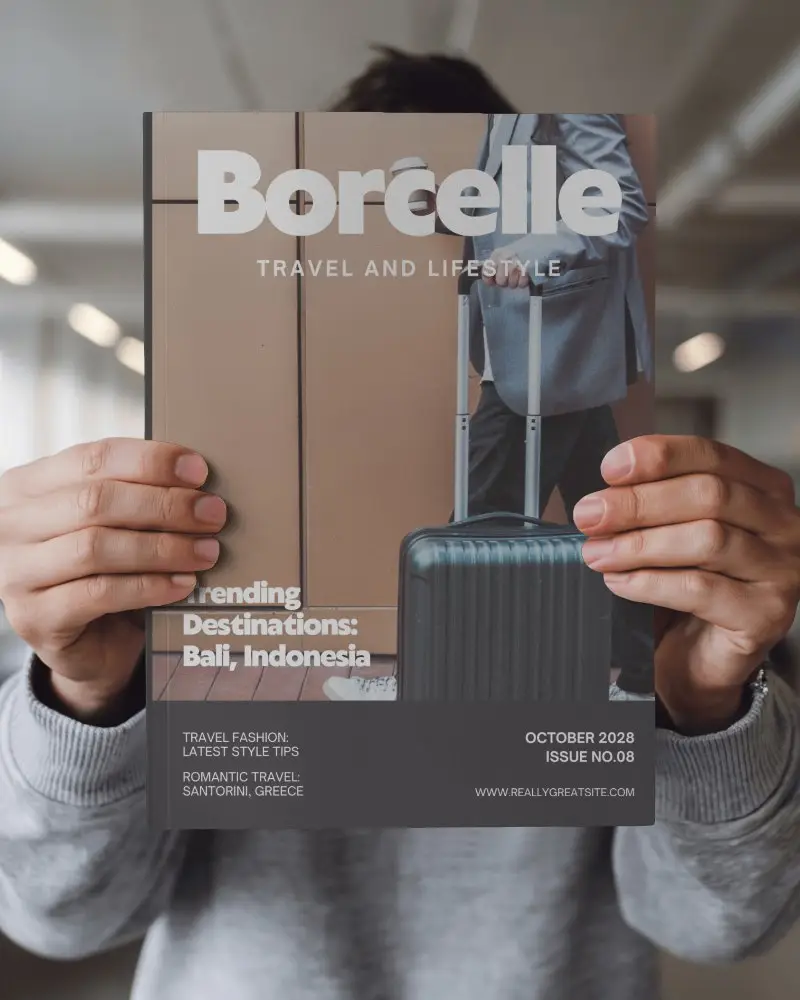 Minimal Studio Magazine Mockup Man In Grey Sweatshirt Presenting Front Facing Cover