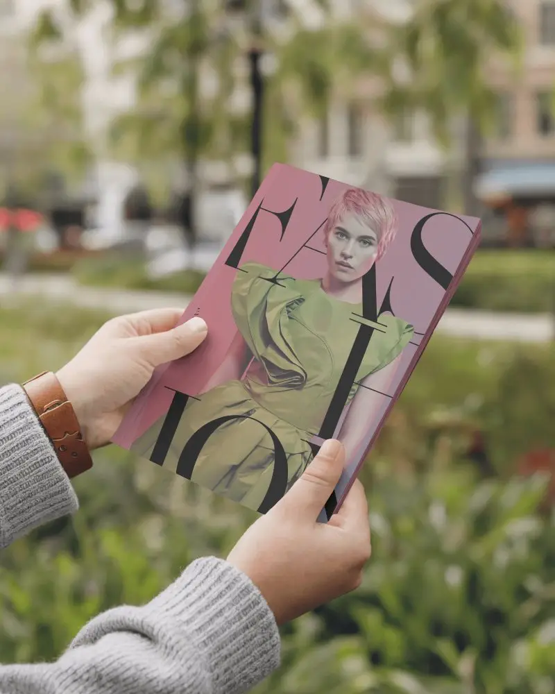 Outdoor Greenery Magazine Mockup A4 Cover Presented In Modern Urban Nature Scene