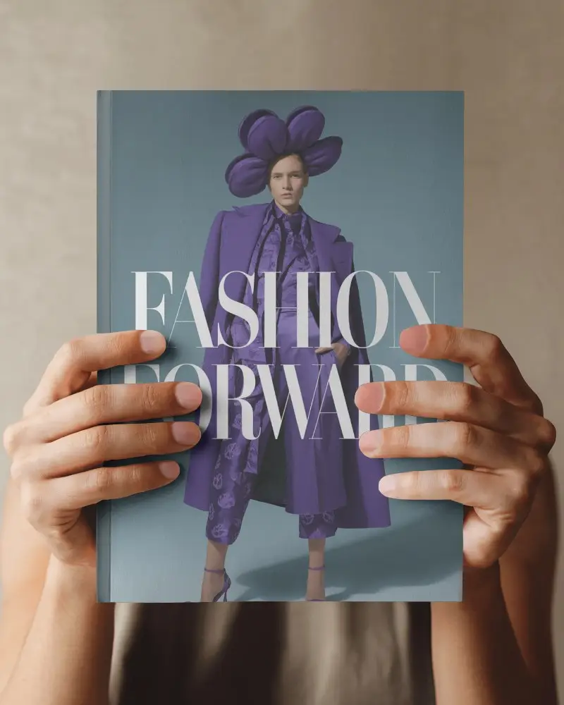 Modern Editorial Magazine Mockup Handheld White Cover In Calm Neutral Environment