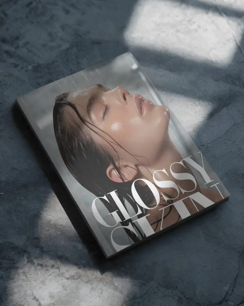 Minimal Aesthetic Magazine Mockup Soft Light And Shadow Over Cover On Grey Ground