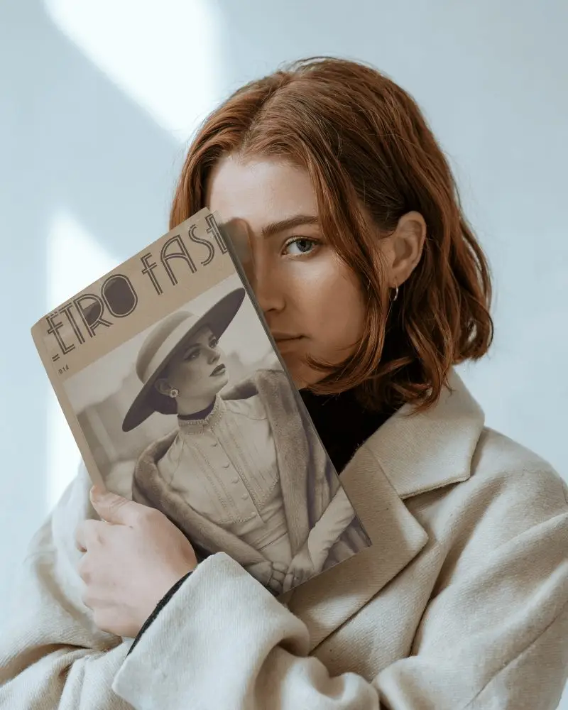Soft Light Magazine Mockup Female Model Holding Magazine Close To Face
