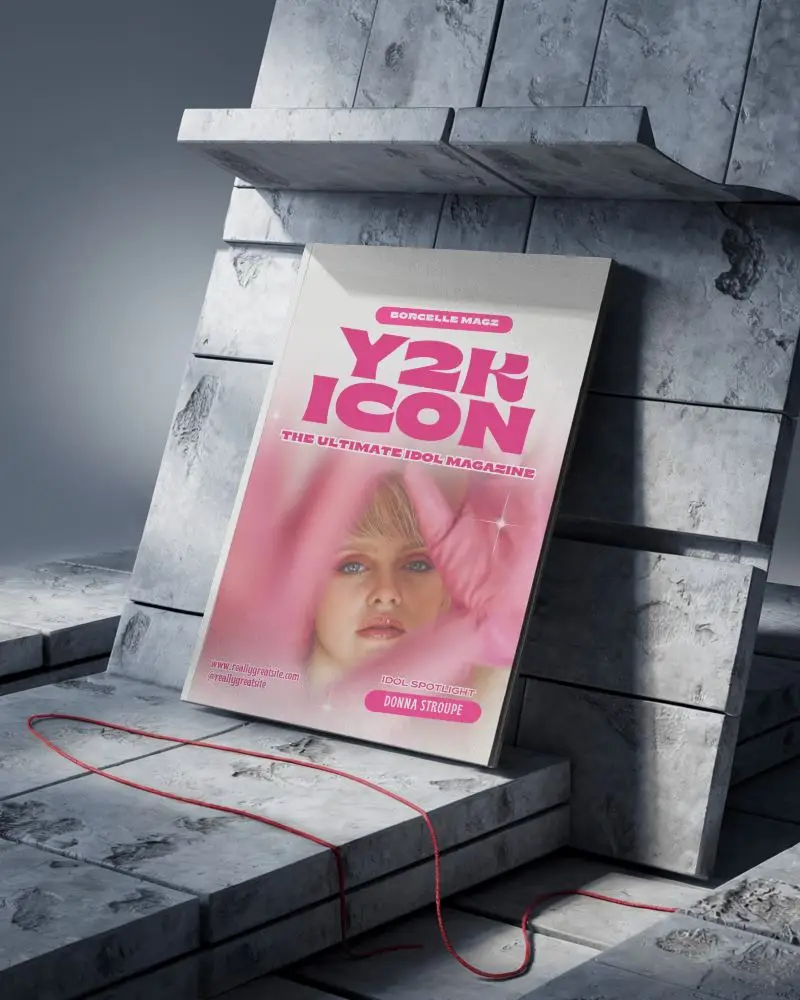 Artistic Concrete A4 Magazine Mockup Minimalist Backdrop With Red Thread Accent