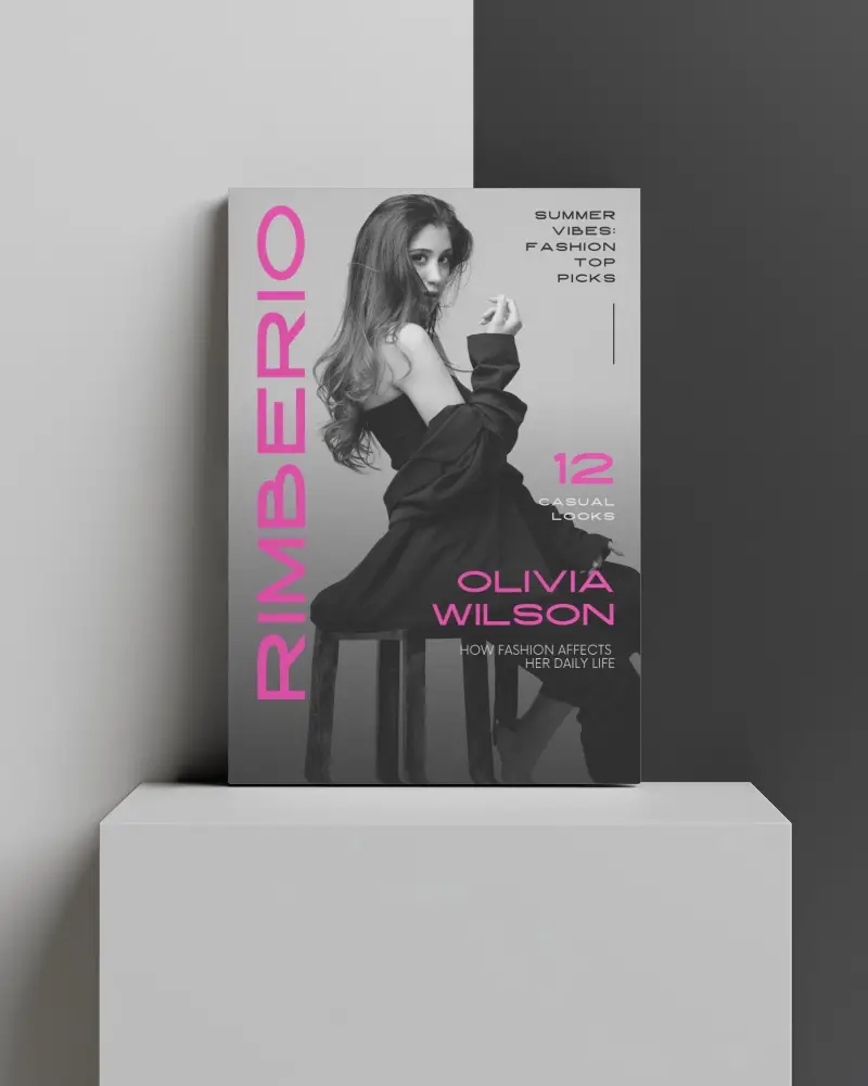 High Resolution A4 Magazine Mockup On Solid Block With Minimalist Dual Color Wall