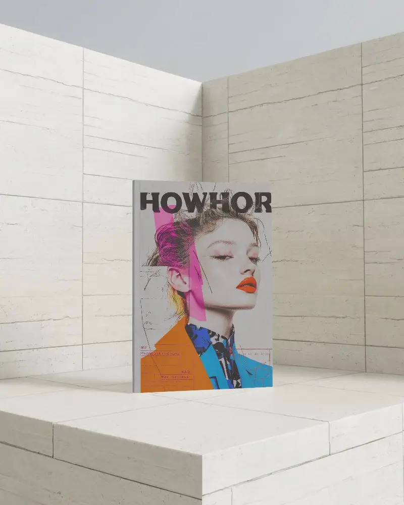 Minimalistic Modern Interior Closed Magazine Mockup On White Marble Platform 0180