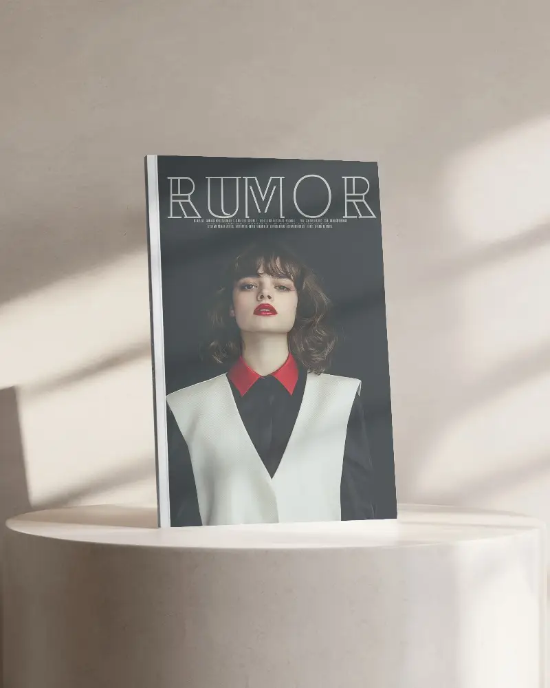 Elegantly Presented Closed Magazine Mockup On Circular Stand With Shadow Pattern Background 0181