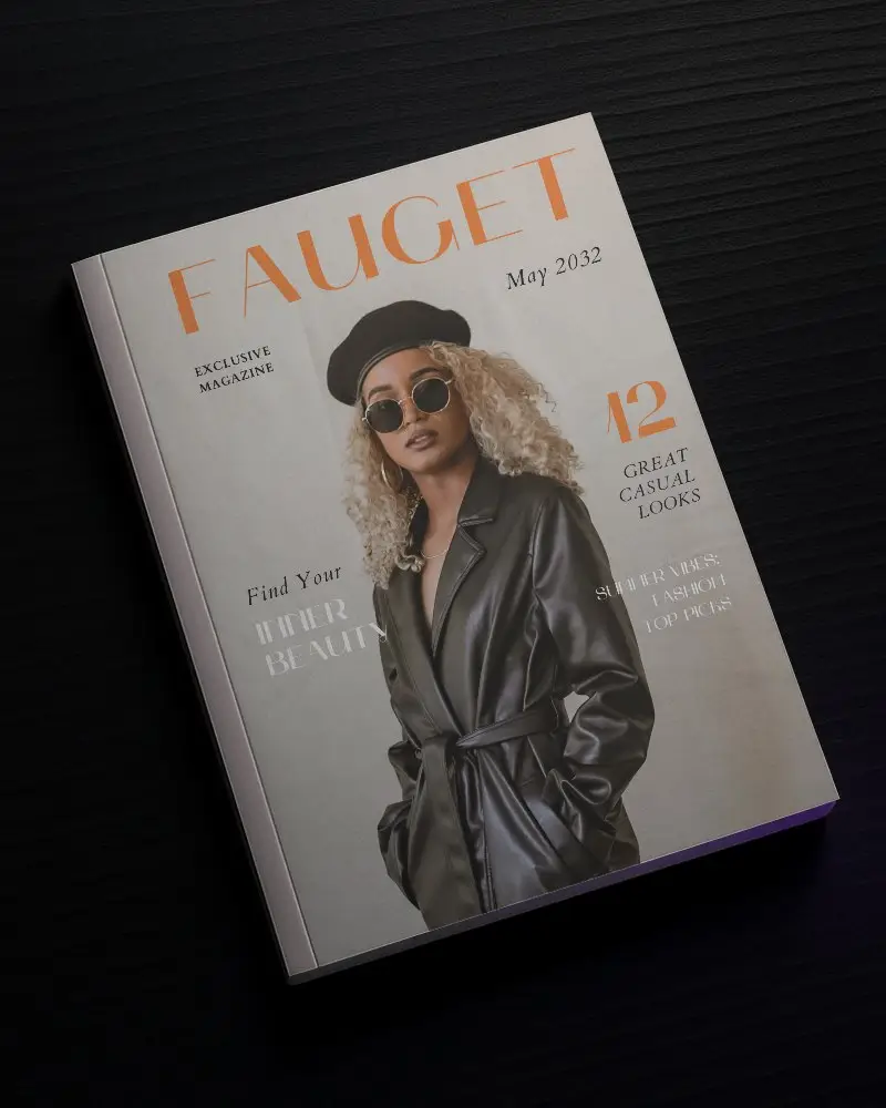 Angled Closeup Magazine Mockup On Dark Striped Surface With Subtle Reflection And Soft Top Lighting 0198