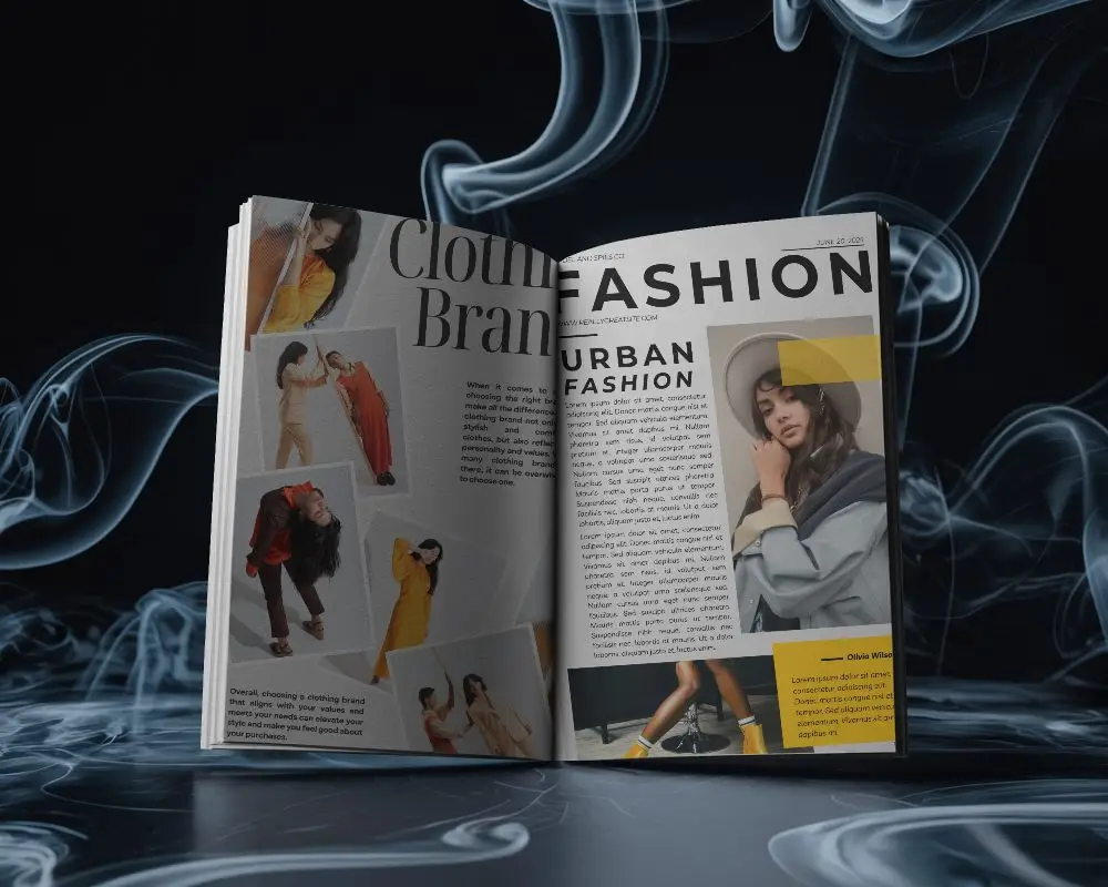 Moody Smoky Background Magazine Mockup Open Pages Centered View Dark Atmosphere With Ethereal Swirling Vapors 0202