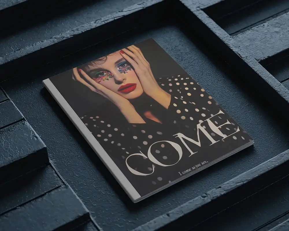 Angled Urban Magazine Mockup On Textured Black Wood Surface With Modern Lighting And Strong Shadows 0208