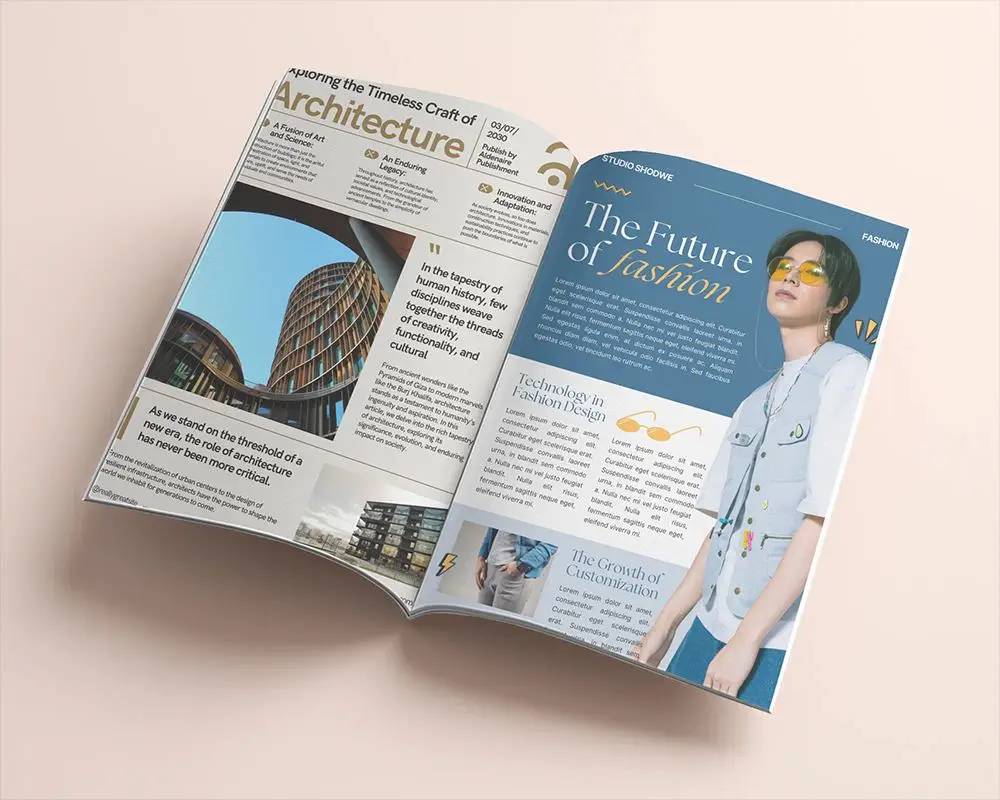 Open Spread Magazine Mockup Top View On Soft Pink Background Showcasing Inner Page Layout 0211