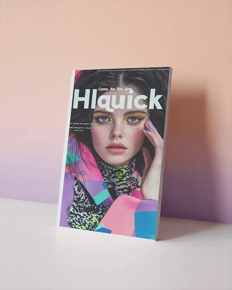 Pastel Background Magazine Mockup Standing Upright On White Surface With Soft Gradient Wall Backdrop 0216