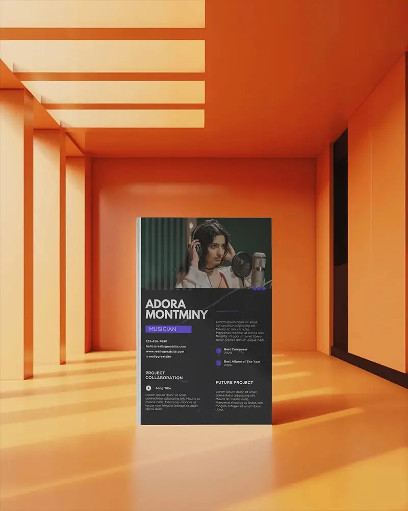 Upright Magazine Mockup In Sunlit Orange Architectural Space With Modern Geometric Shadows And Bold Light 0228