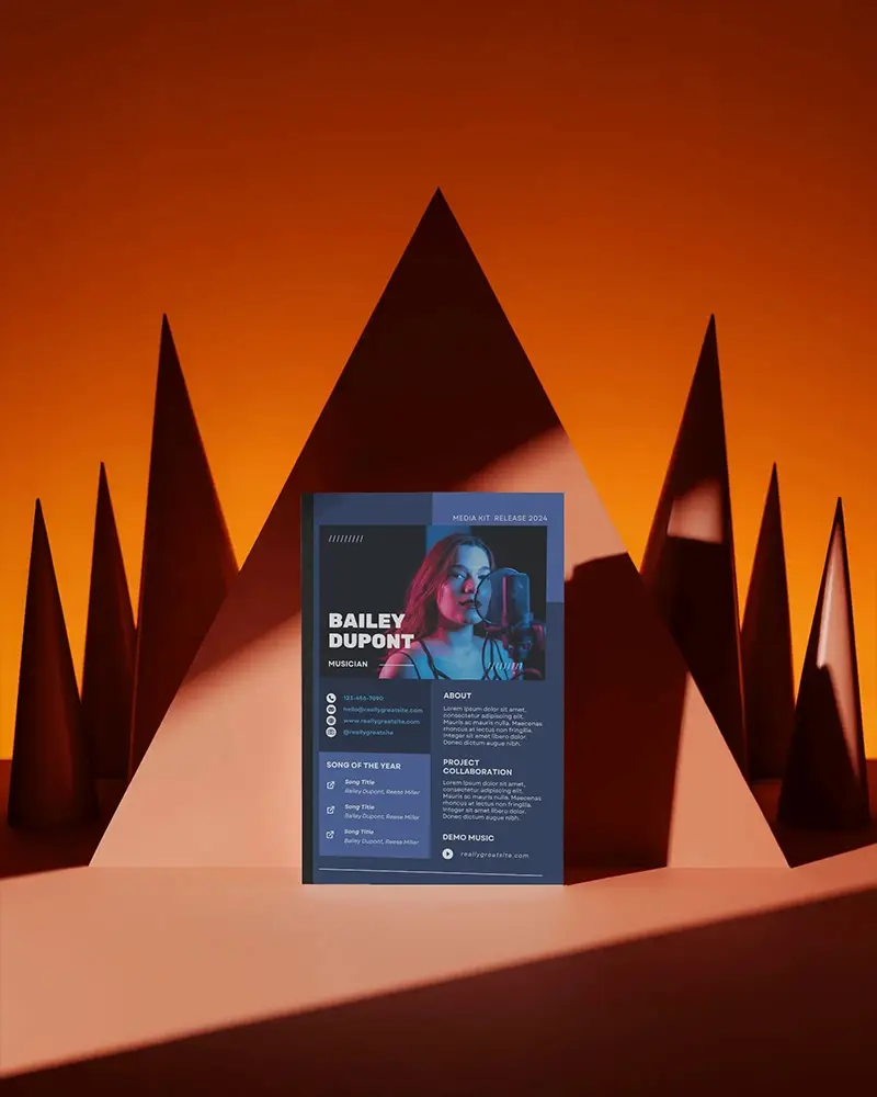 Upright Magazine Mockup Against 3d Orange Pyramid Sculptures In Stylized Geometry Themed Lighting 0229