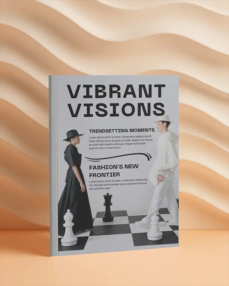 Upright Magazine Mockup Against Smooth Wavy Wall Background In Soft Peach Tones And Even Lighting 0233