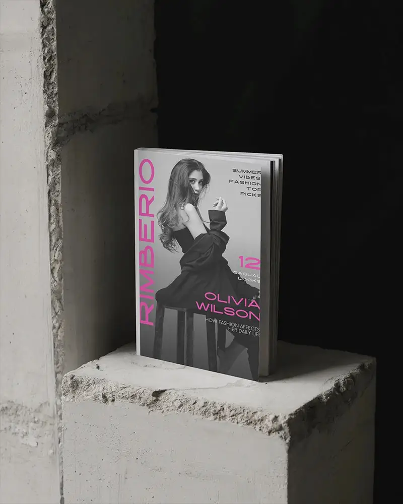 Minimalist Studio Magazine Mockup Vertical Cover Placement On Raw Concrete Block With Dark Background 0238