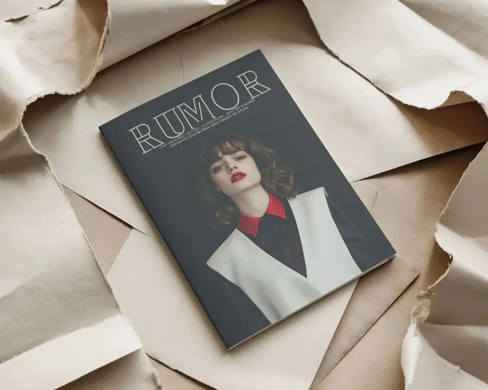 Overhead Editorial Magazine Mockup Placed On Textured Layered Torn Paper Background In Neutral Tones 0250