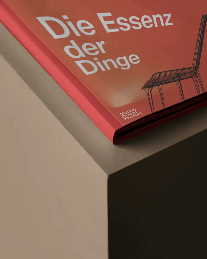 Sleek Minimalist Magazine Mockup On Edge Showcasing Modern Graphic Design And Clean Layout Style