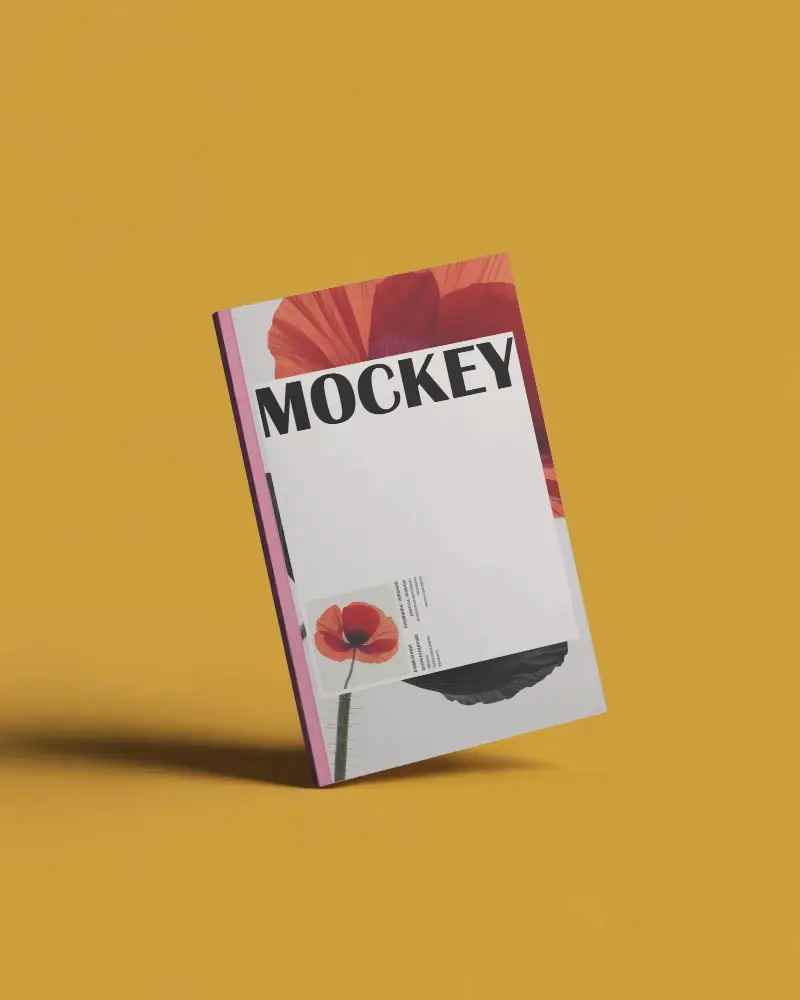 Sleek Minimalistic Magazine Mockup Floating On Solid Background For Design Presentations