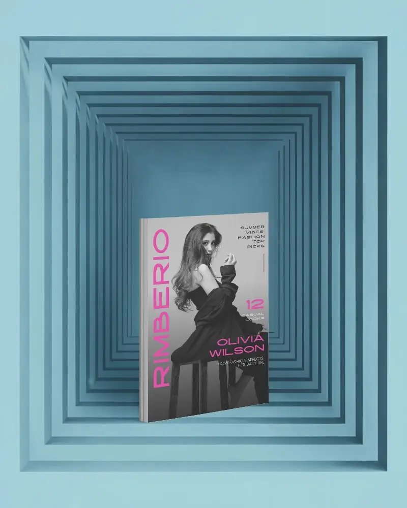Tunnel Depth Illusion Magazine Mockup Centered In Geometric Blue Gradient Studio